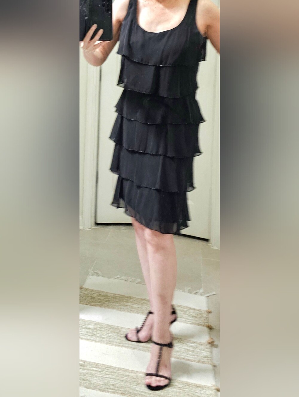 Patra Black Tiered Chiffon Ruffle Dress